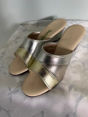 Vintage Daniel Green Silver and Gold Open Toe Wedge Made in USA